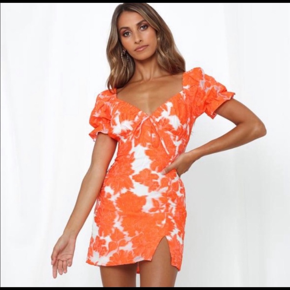 Hello Molly neon orange flora retro dress